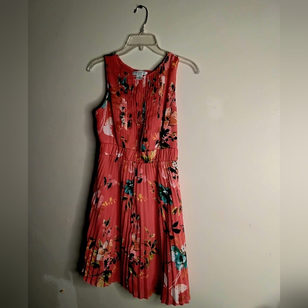 Liz Claiborne Floral Pleated Dress - Coral and Green